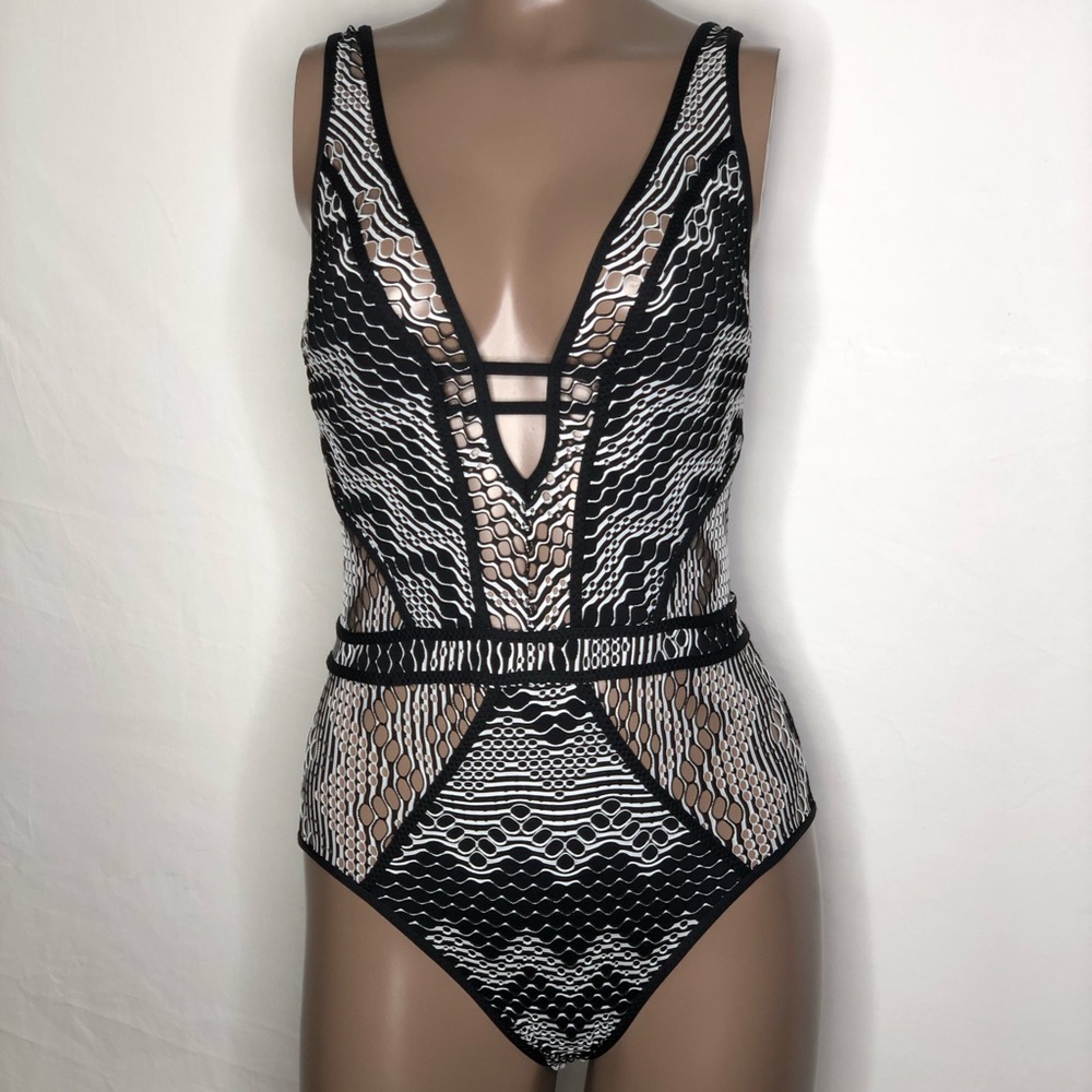 BECCA Reveal Plunge Crochet Back Tie Swimsuit - Picture 1 of 3